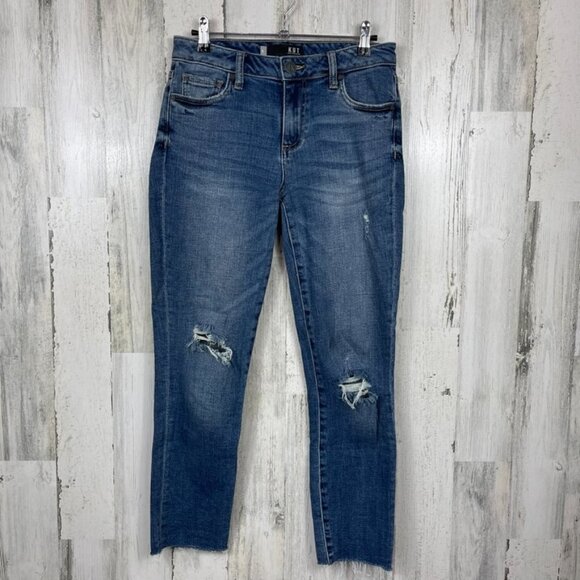 Kut From the Kloth Reese Ankle Straight Leg denim jean size 0 distressed raw hem - Picture 1 of 10